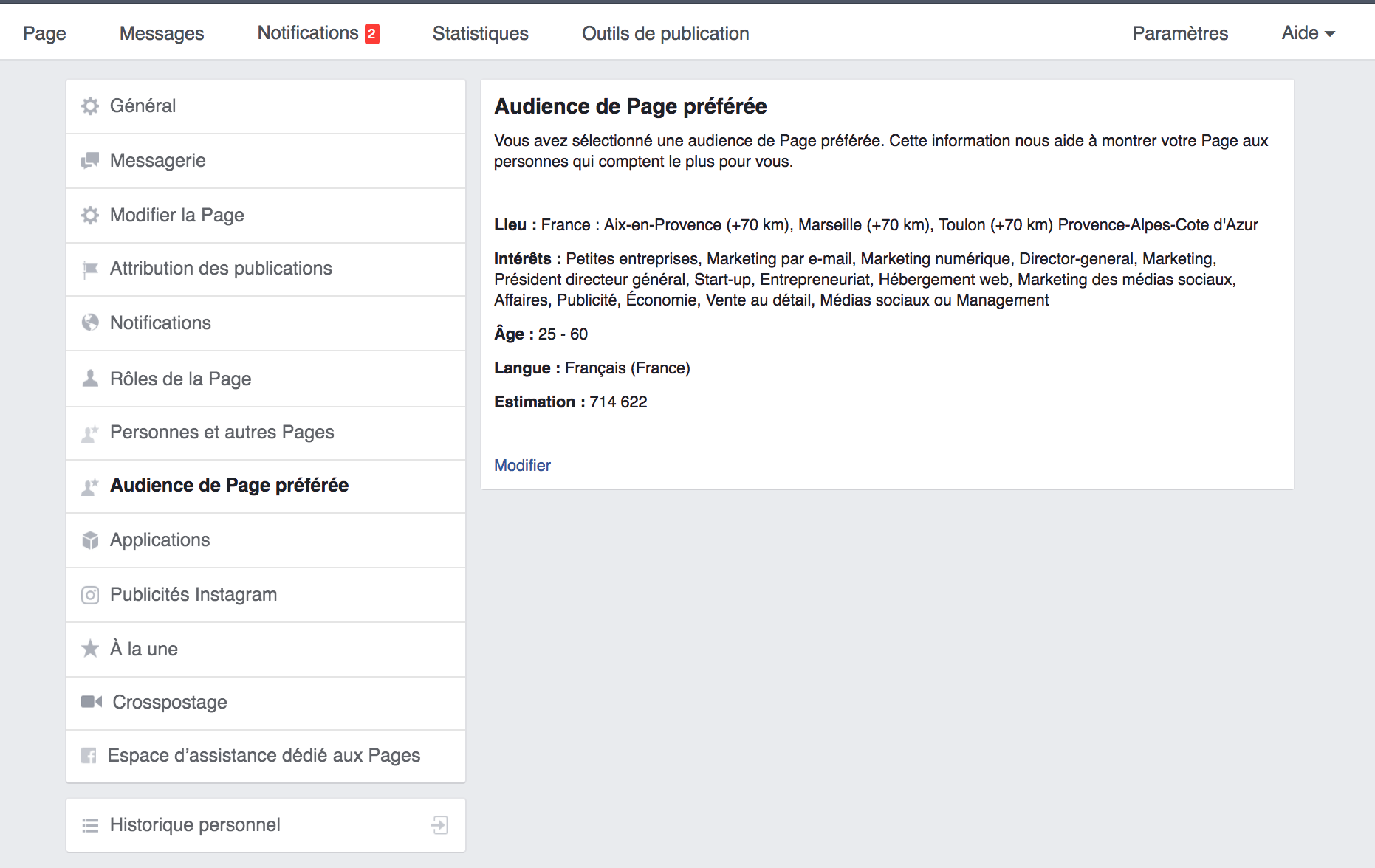 audience de page préférée facebook